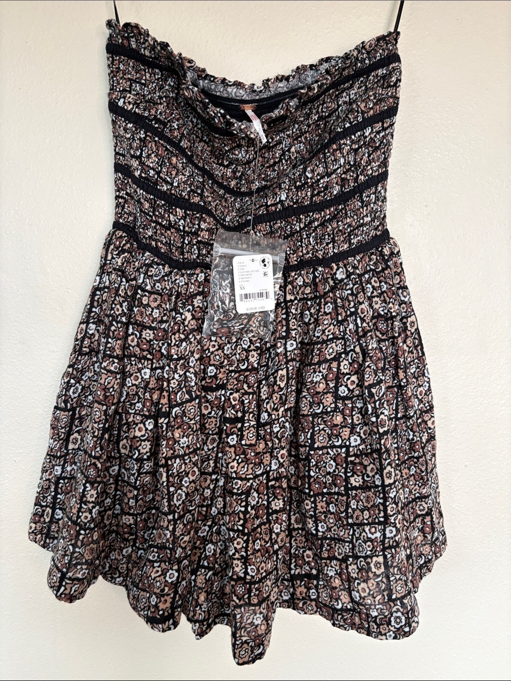 New Free People Bali Checked Out Printed Dress in Black Combo & Ditsy Combo XS - Picture 6 of 10